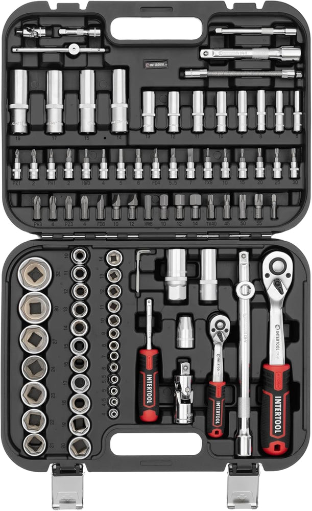 INTERTOOL 94-Piece Metric Socket Set | 1/4” & 1/2” Drive | ET08-8094