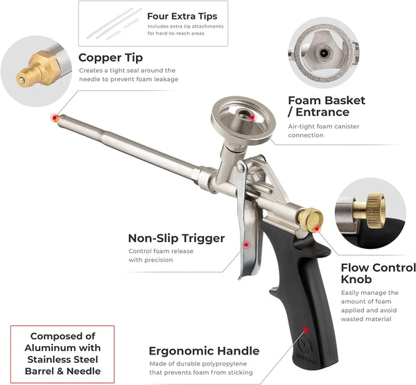 Pistola de espuma en aerosol INTERTOOL, sellador aislante, acero inoxidable | PT08-0603 