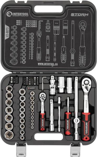 Juego de llaves de vaso métricas INTERTOOL de 73 piezas | Con entrada de 1/4” y 1/2” | ET08-8073