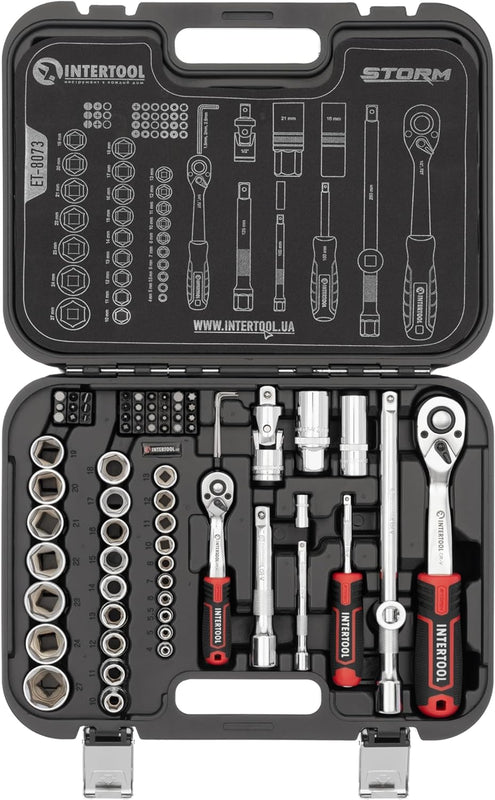 INTERTOOL 73-Piece Metric Socket Set | 1/4” & 1/2” Drive | ET08-8073
