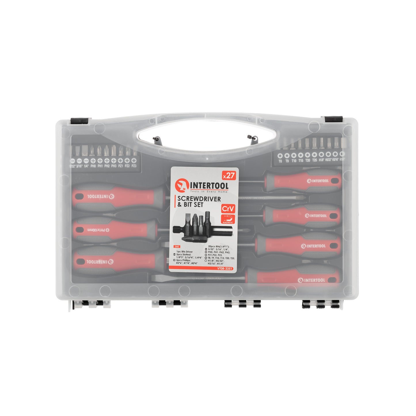 INTERTOOL Набор магнитных отверток 27 шт. в пластиковом кейсе | VT08-3351