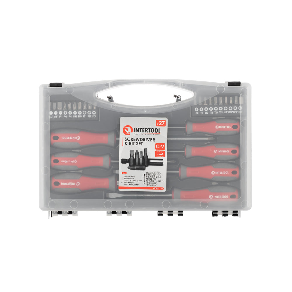 INTERTOOL 27-Piece Magnetic Screwdriver Set in Plastic Case| VT08-3351