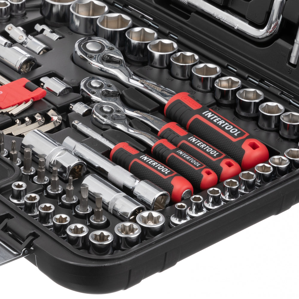 INTERTOOL 1/4", 3/8", 1/2" Drive Socket & Spanner Set, Metric, 126 pcs | ET08-8126