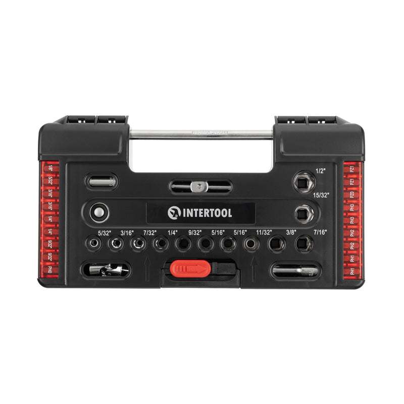 Juego de 57 mini dados y puntas INTERTOOL, llave de tubo de 1/4", estuche portátil | VT08-3657