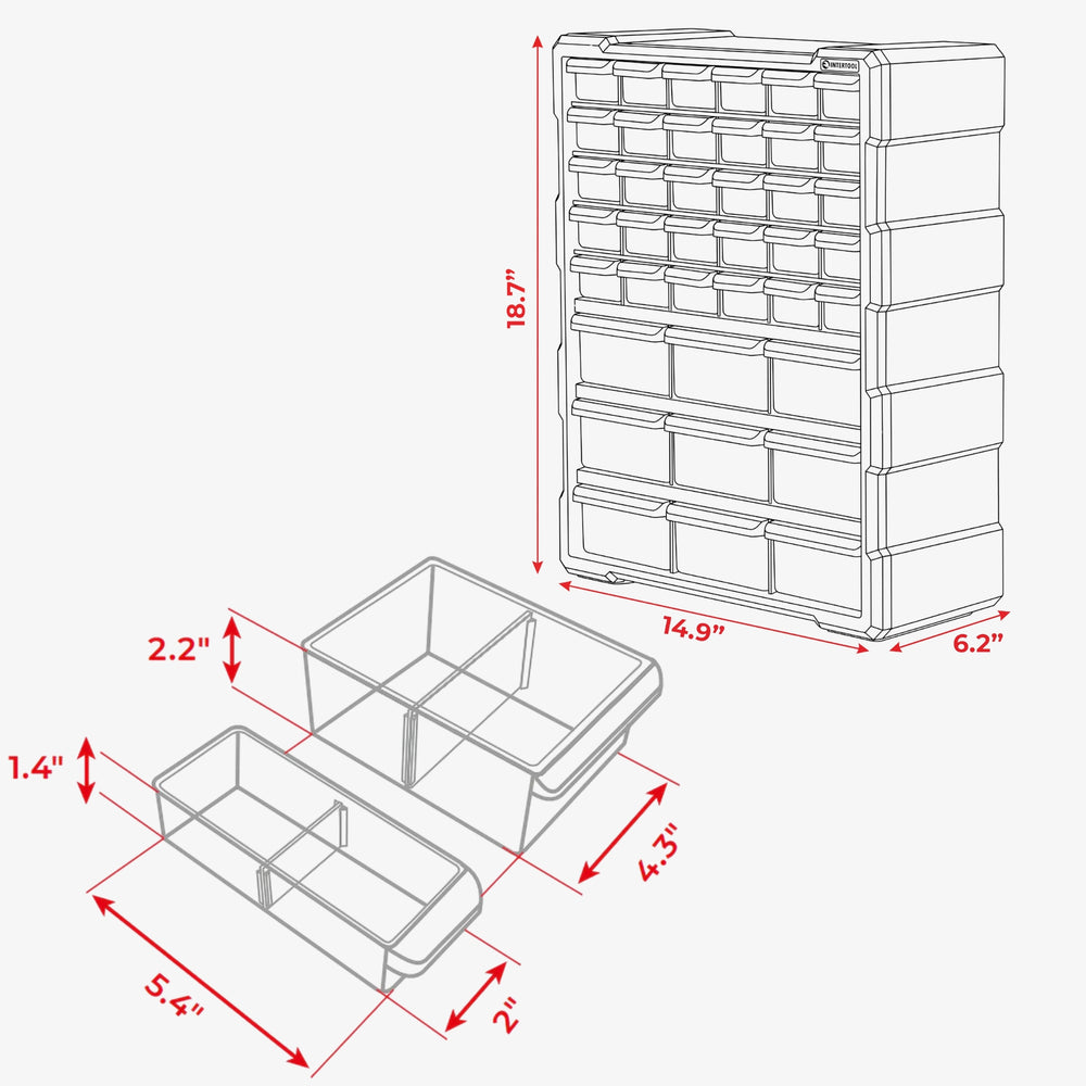 INTERTOOL Small Parts Organizer, 39 Removeable Drawers | BX08-4013