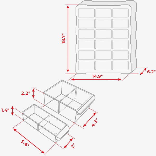 Organizador de almacenamiento de 18 cajones INTERTOOL | Gabinete para piezas pequeñas y ferretería | BX08-4019