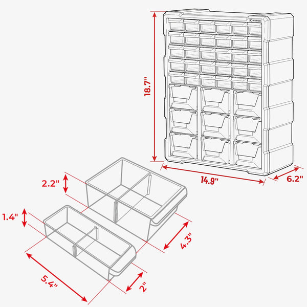 INTERTOOL Small Parts Organizer, 39 Removeable Drawers + Bins | BX08-4015