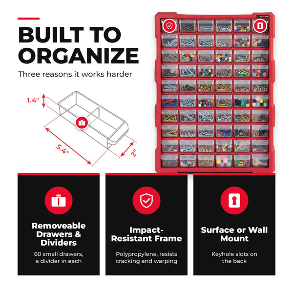 INTERTOOL Small Parts Organizer, 60 Removeable Drawers | BX08-4016