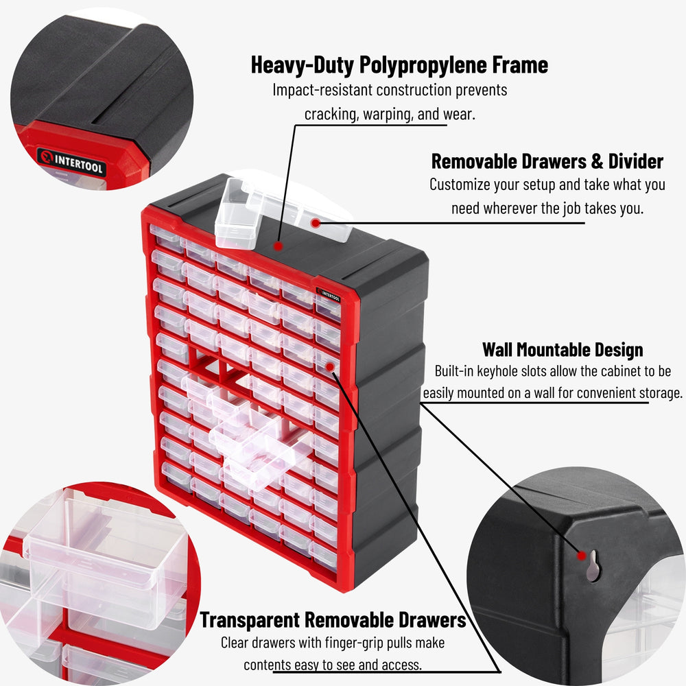 Organizador de almacenamiento de 60 cajones INTERTOOL | Gabinete para piezas pequeñas y ferretería | BX08-4016