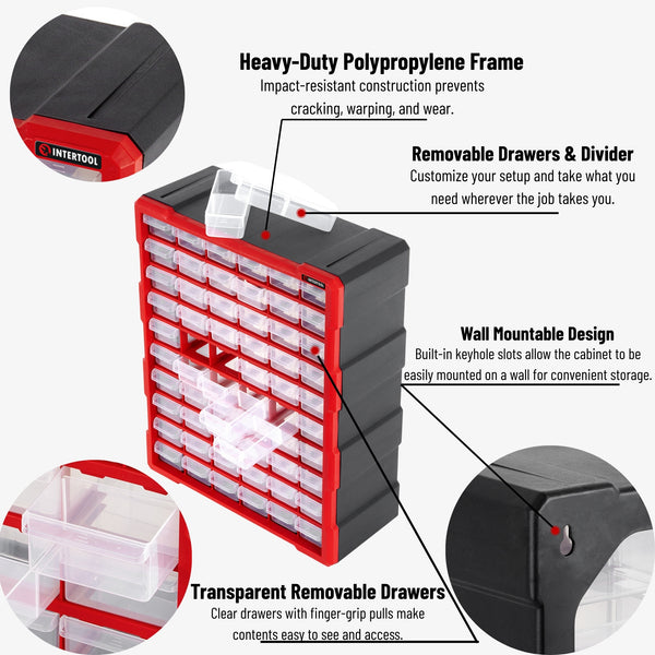 Organizador de almacenamiento de 60 cajones INTERTOOL | Gabinete para piezas pequeñas y ferretería | BX08-4016