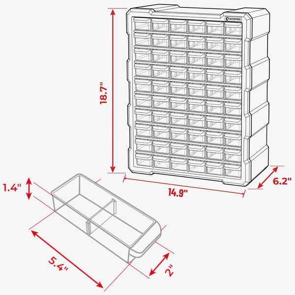 INTERTOOL Small Parts Organizer, 60 Removeable Drawers | BX08-4016