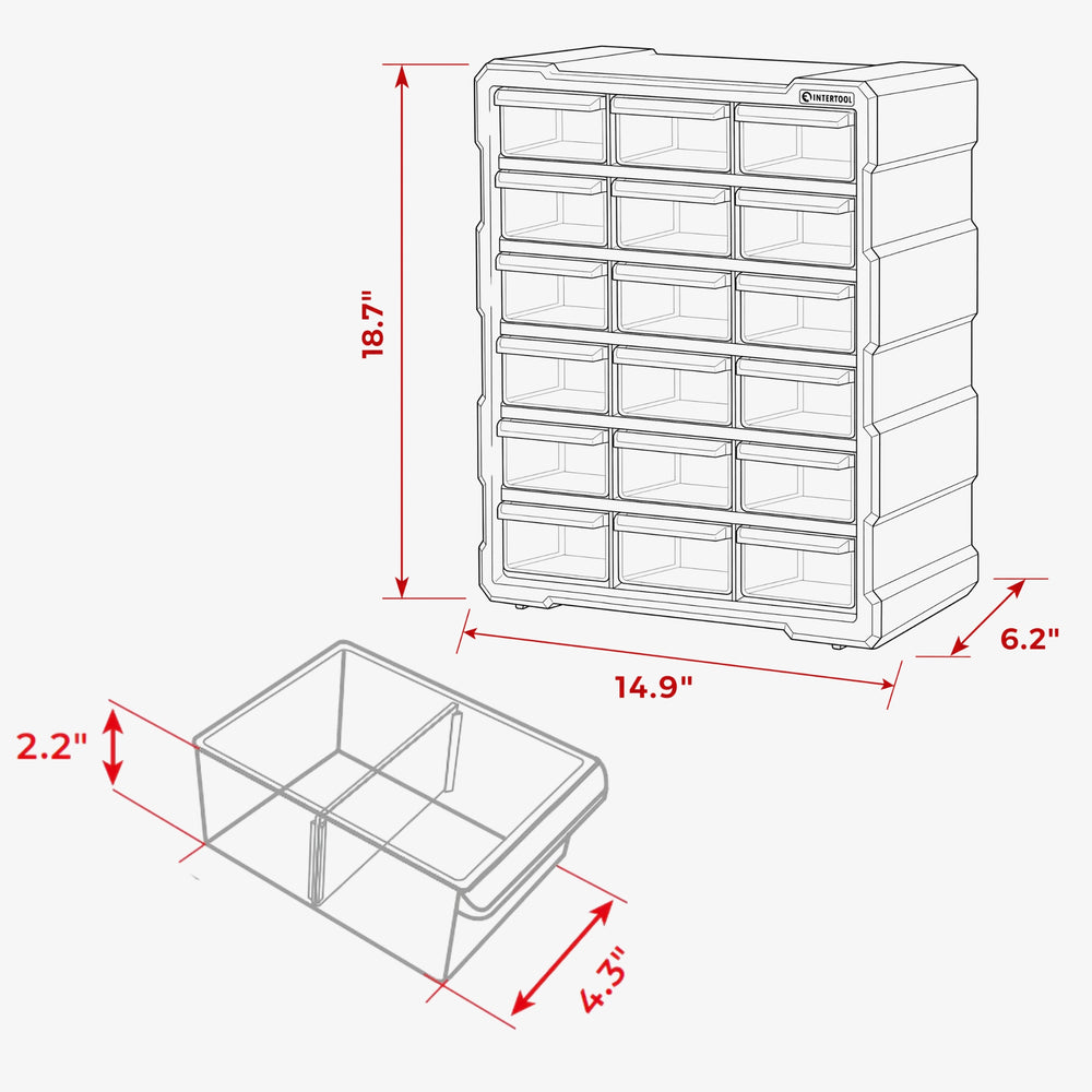 INTERTOOL Small Parts Organizer, 18 Removeable Drawers | BX08-4019