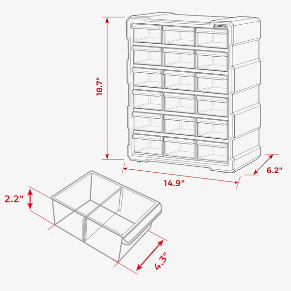 INTERTOOL Small Parts Organizer, 18 Removeable Drawers | BX08-4019