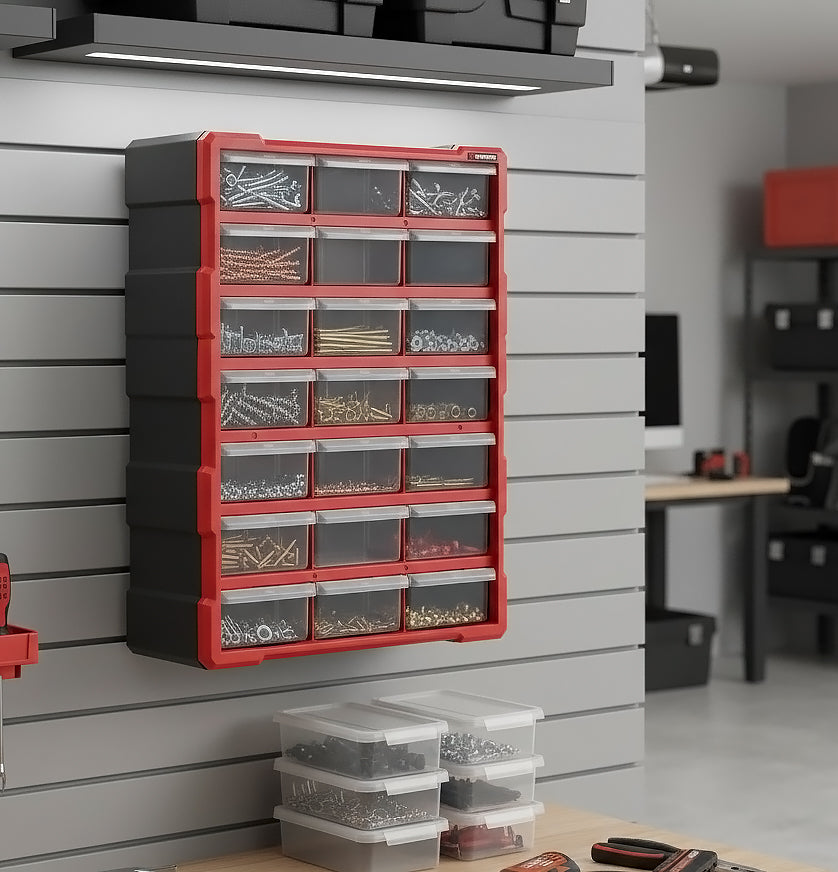 Organizador de almacenamiento de 18 cajones INTERTOOL | Gabinete para piezas pequeñas y ferretería | BX08-4019