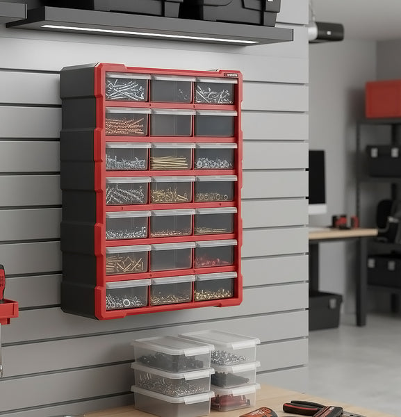 Organizador de almacenamiento de 18 cajones INTERTOOL | Gabinete para piezas pequeñas y ferretería | BX08-4019