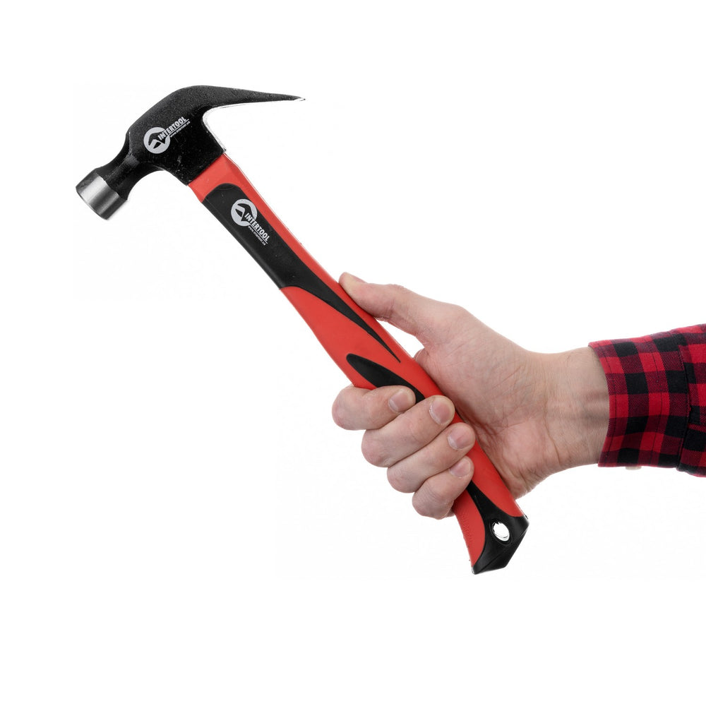 INTERTOOL Curved Claw Hammer, 1 lb., 12" Fiberglass Handle | HT08-0223