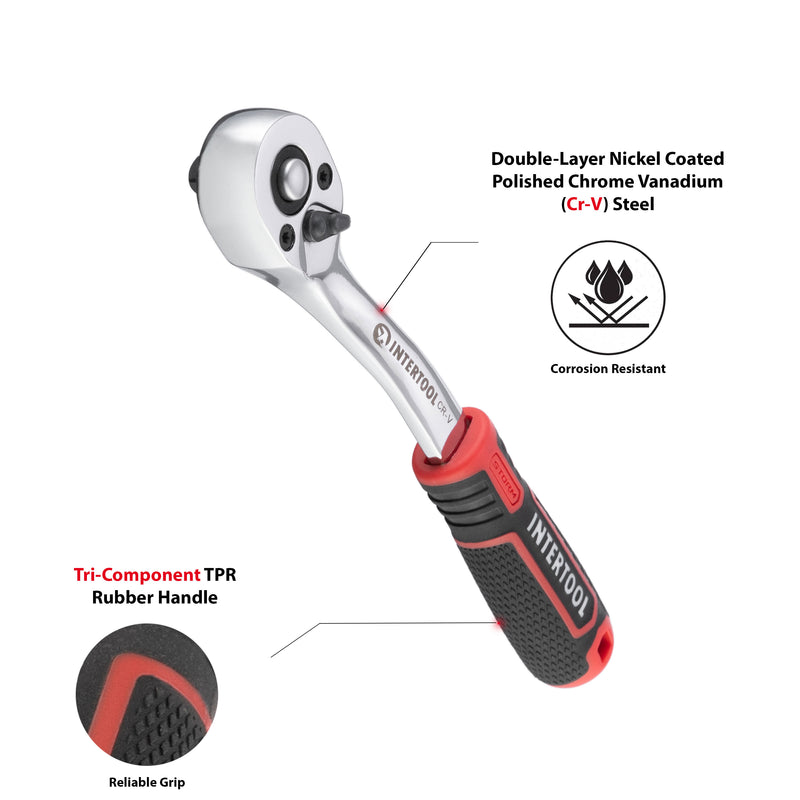 INTERTOOL 1/4" Drive Ratchet, 72-Teeth, Offset, 6" | ET08-8001