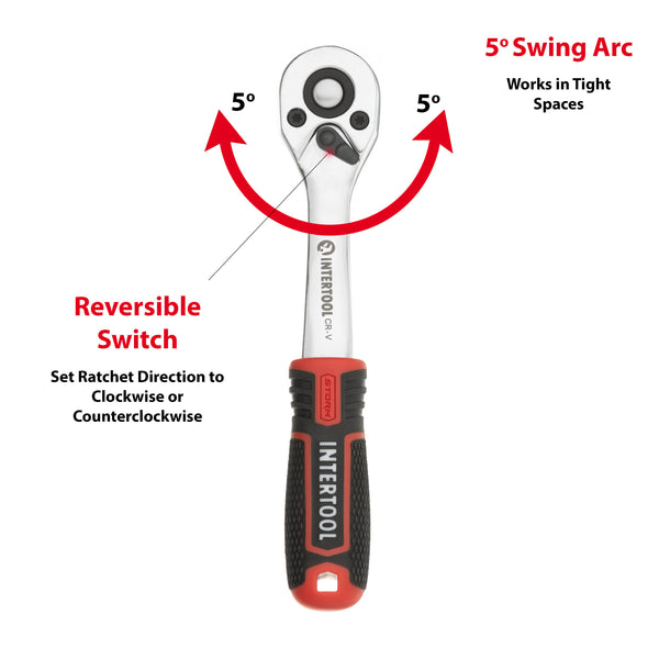 INTERTOOL 1/4" Drive Ratchet, 72-Teeth, Offset, 6" | ET08-8001