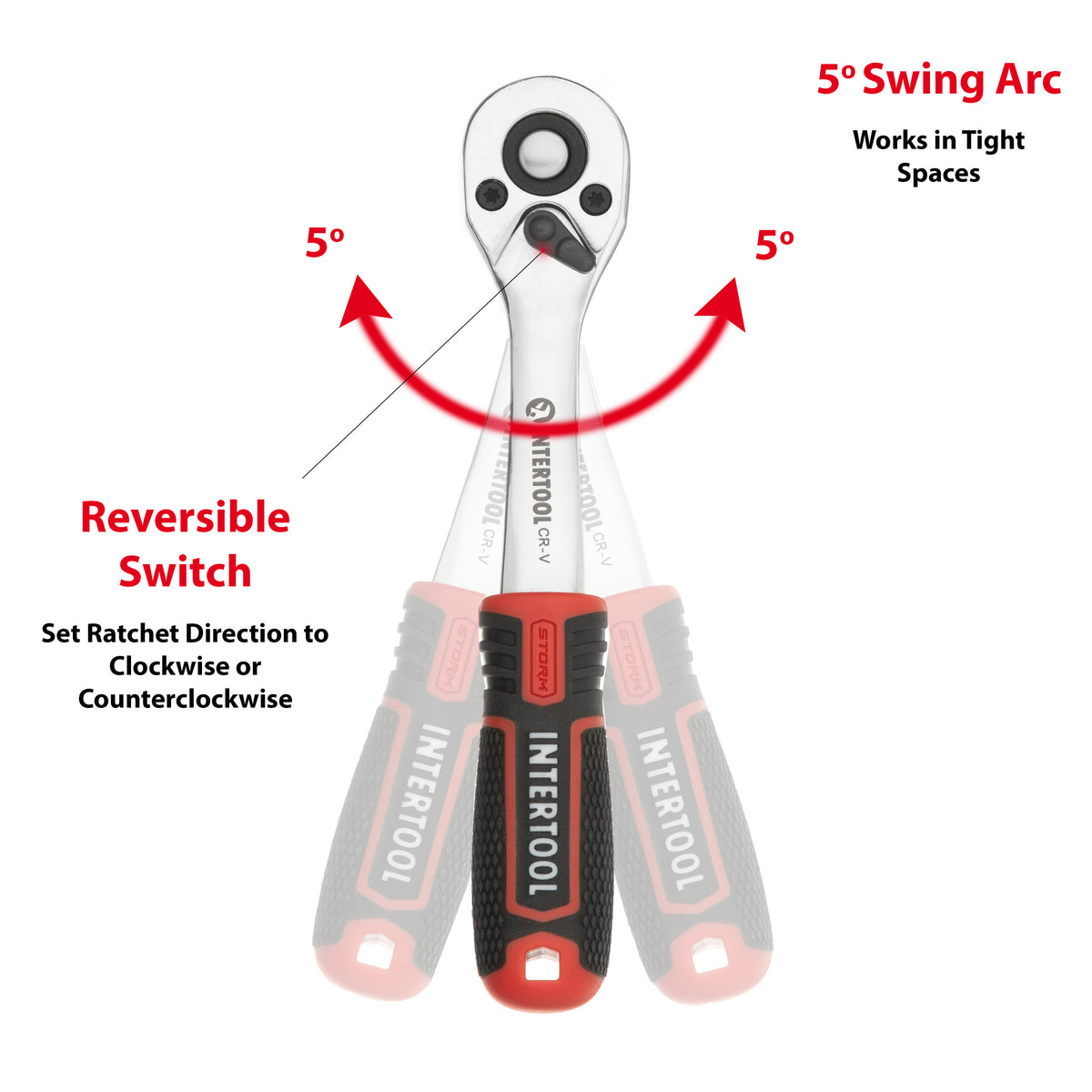 INTERTOOL 3/8" Drive Ratchet, 72-Teeth, Offset, 8" | ET08-8002