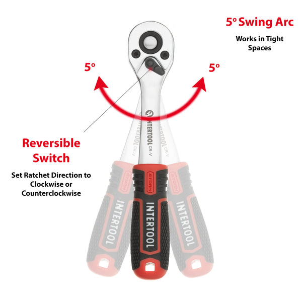 INTERTOOL 1/4" Drive Ratchet, 72-Teeth, Offset, 6" | ET08-8001