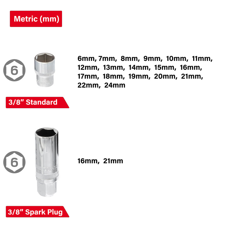 INTERTOOL 3/8" Drive Socket Set, Metric, 26 pcs | ET08-8026