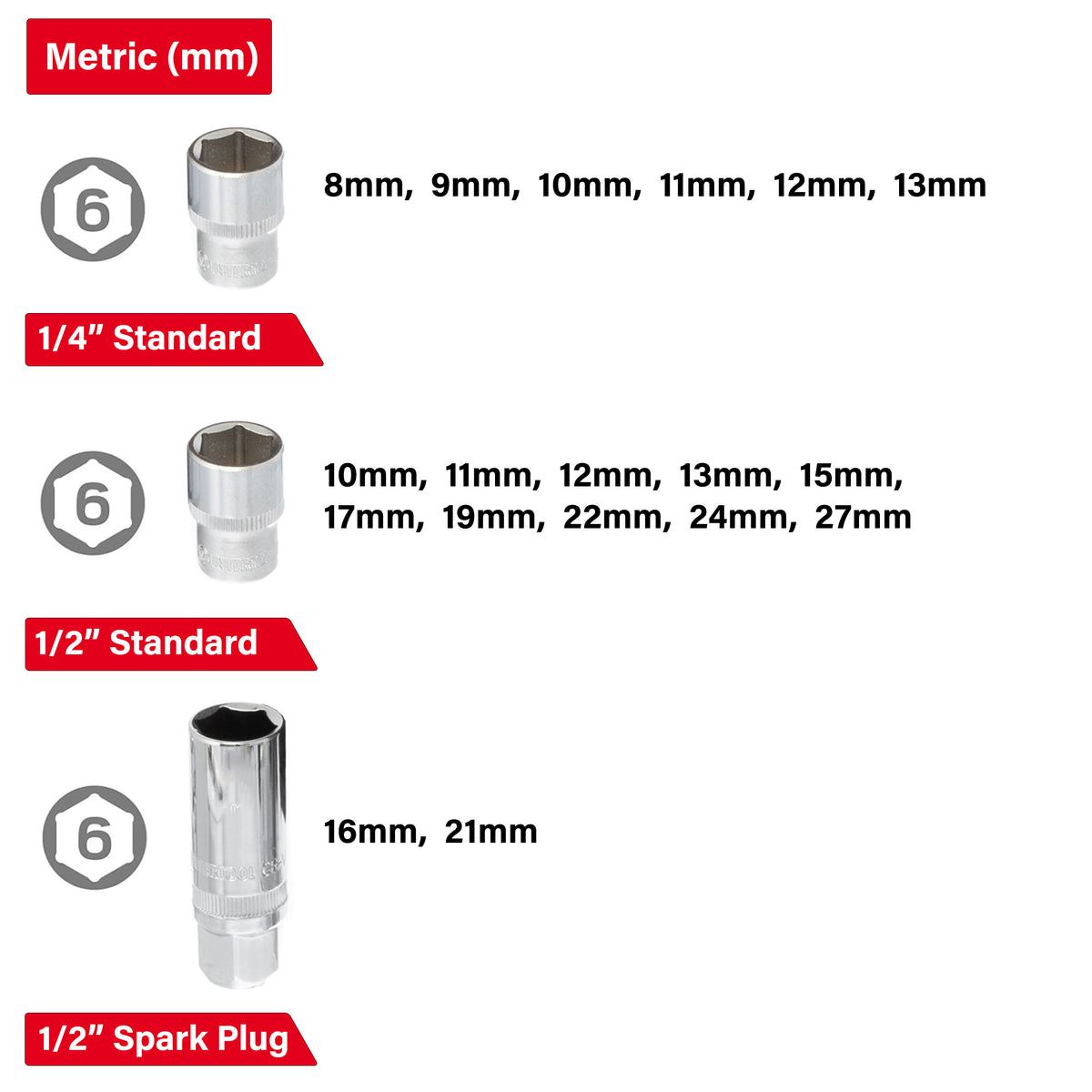 Juego completo de herramientas mecánicas INTERTOOL con accionamiento de 1/4" y 1/2", sistema métrico, 56 piezas | ET08-8056 
