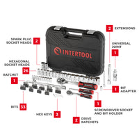 INTERTOOL 73-Piece Metric Socket Set | 1/4” & 1/2” Drive | ET08-8073