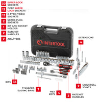 INTERTOOL 110-Piece Metric Socket Set | Super Lock | 1/4” & 1/2” Drive | ET08-8110