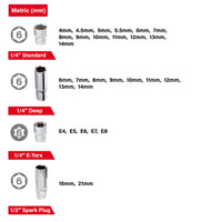 Juego de vasos métricos INTERTOOL de 111 piezas | Vasos de impacto | Con entrada de 1/4” y 1/2” | ET08-8111