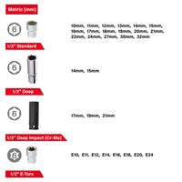 Juego de vasos métricos INTERTOOL de 111 piezas | Vasos de impacto | Con entrada de 1/4” y 1/2” | ET08-8111