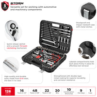 INTERTOOL 1/4", 3/8", 1/2" Drive Socket & Spanner Set, Metric, 126 pcs | ET08-8126