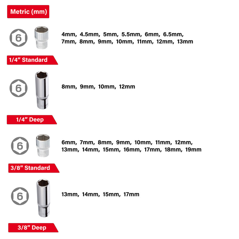 INTERTOOL 1/4", 3/8", 1/2" Drive Socket & Spanner Set, Metric, 126 pcs | ET08-8126