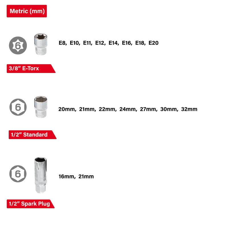 INTERTOOL 1/4", 3/8", 1/2" Drive Socket & Spanner Set, Metric, 126 pcs | ET08-8126