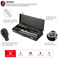 INTERTOOL 3/4" Drive Socket Set, Metric, 21 pcs | ET08-8321