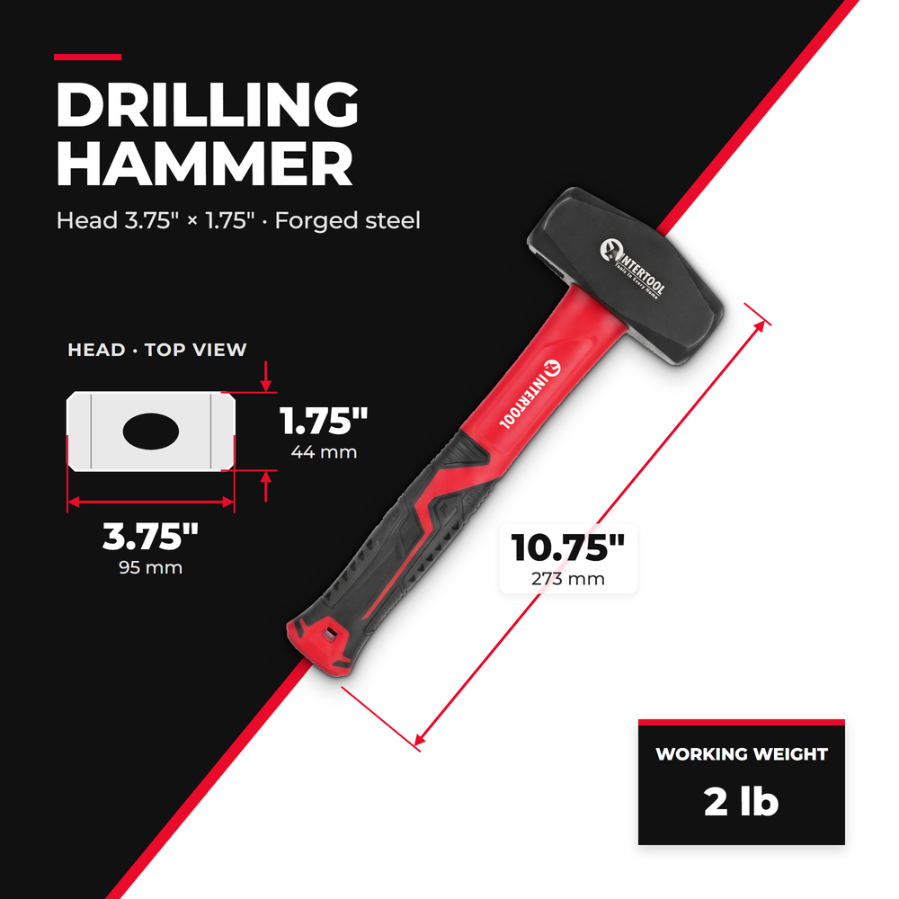 INTERTOOL 2lb Drilling Hammer | Fiberglass Handle | HT08-0236