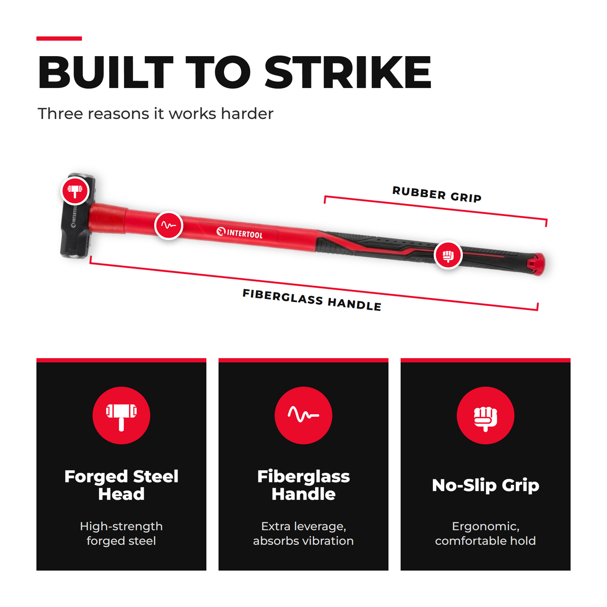 INTERTOOL Sledgehammer 6 lbs Fiberglass Handle HT08-0243