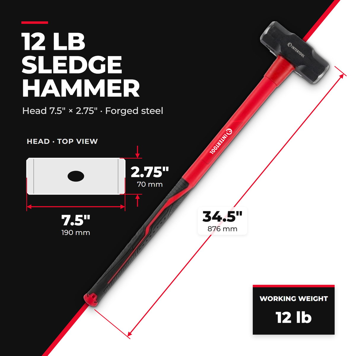 INTERTOOL Sledgehammer 12 lbs  Fiberglass Hammer | HT08-0249