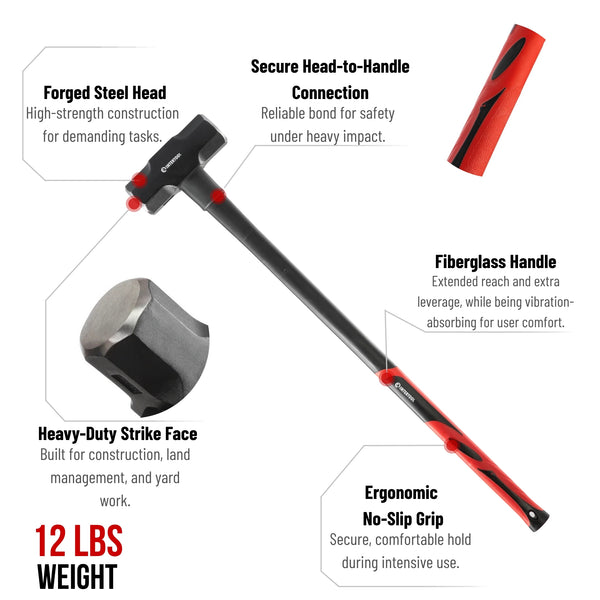 INTERTOOL Sledgehammer 12 lbs  Fiberglass Hammer | HT08-0249