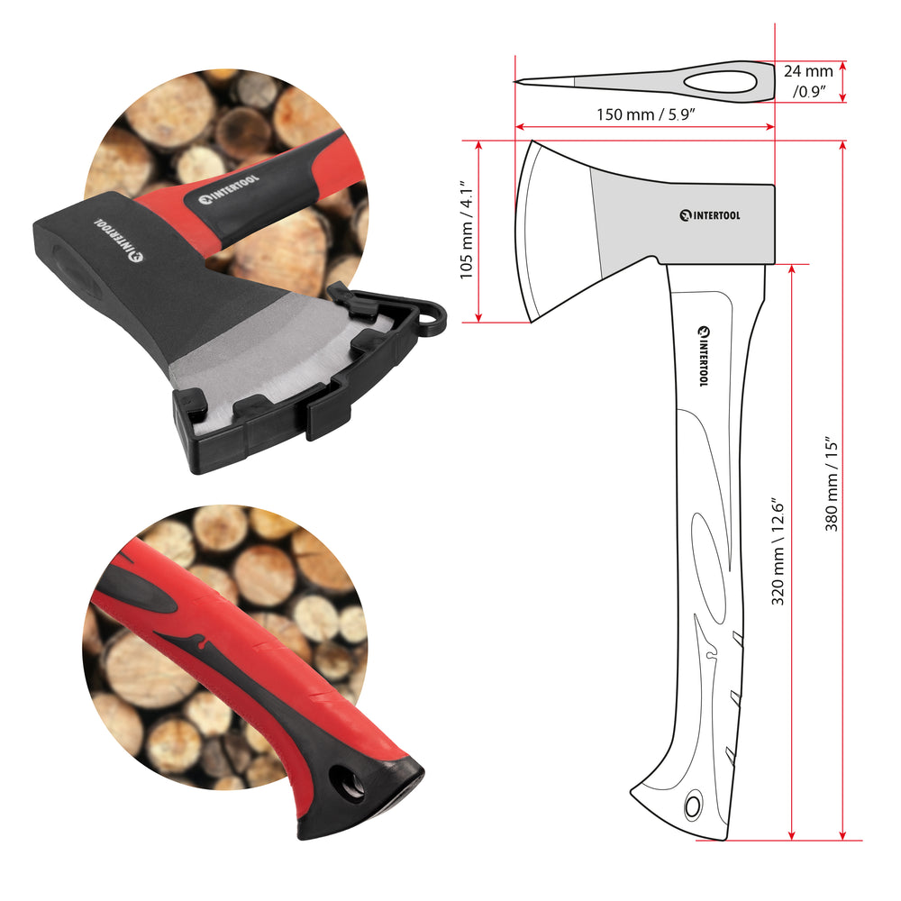 Hacha de mano INTERTOOL de 15”, 1,3 libras | HT-0261