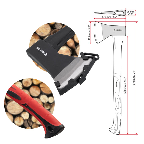 Hacha INTERTOOL de 24” | Hacha para cortar y partir madera | HT-0263