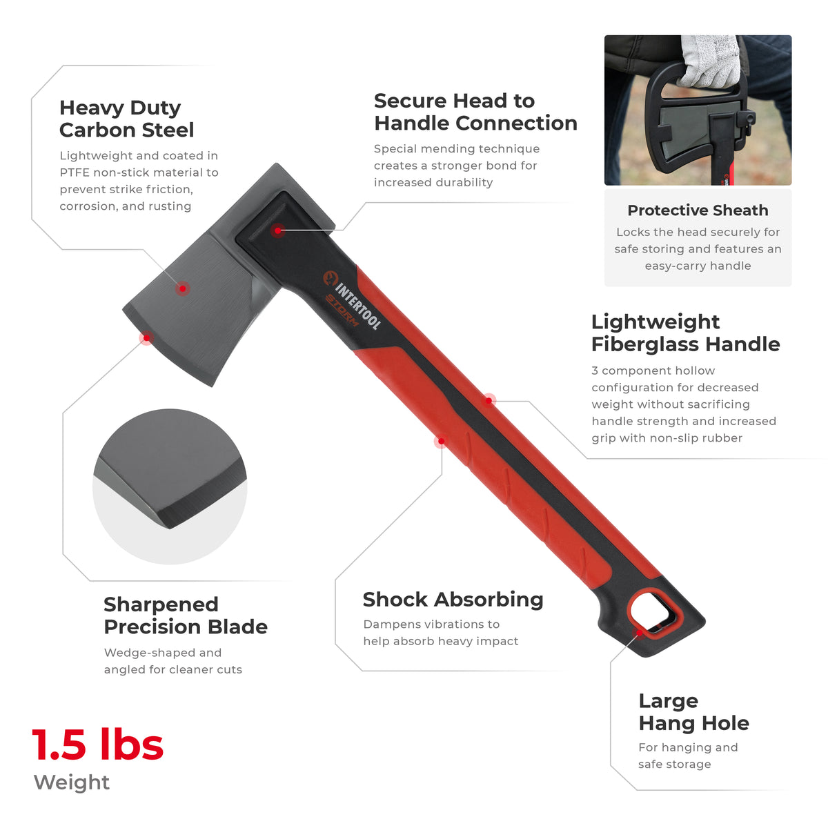 INTERTOOL 14" Trail Axe, 1.5 lbs, STORM | HT08-0291