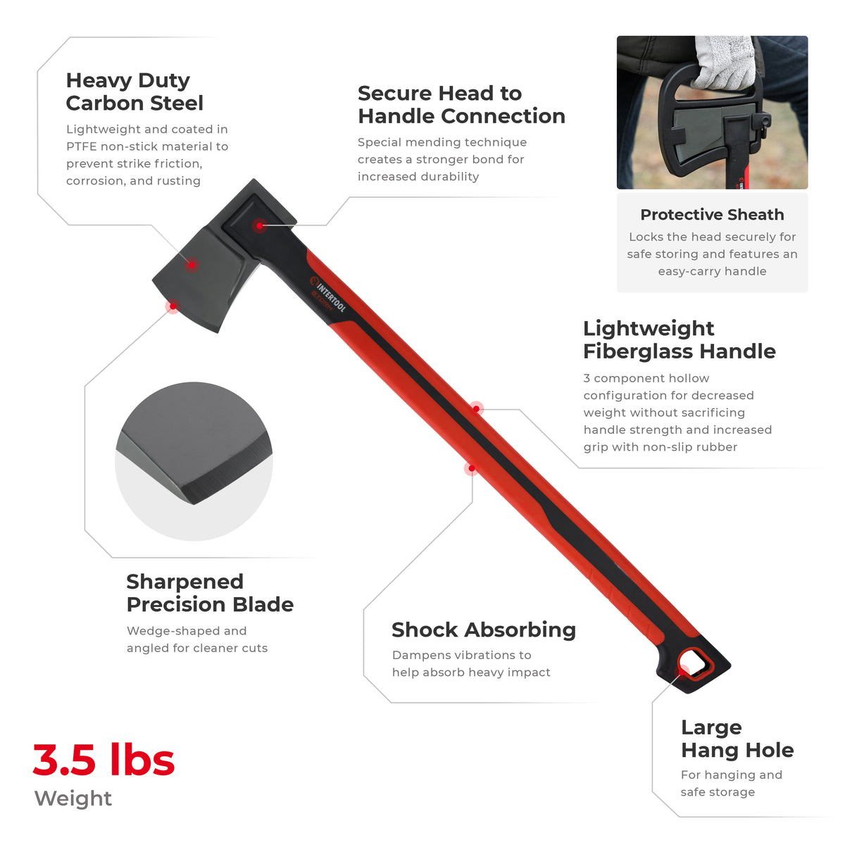 INTERTOOL 28" Chopping Axe, 3.5 lbs, STORM | HT08-0296