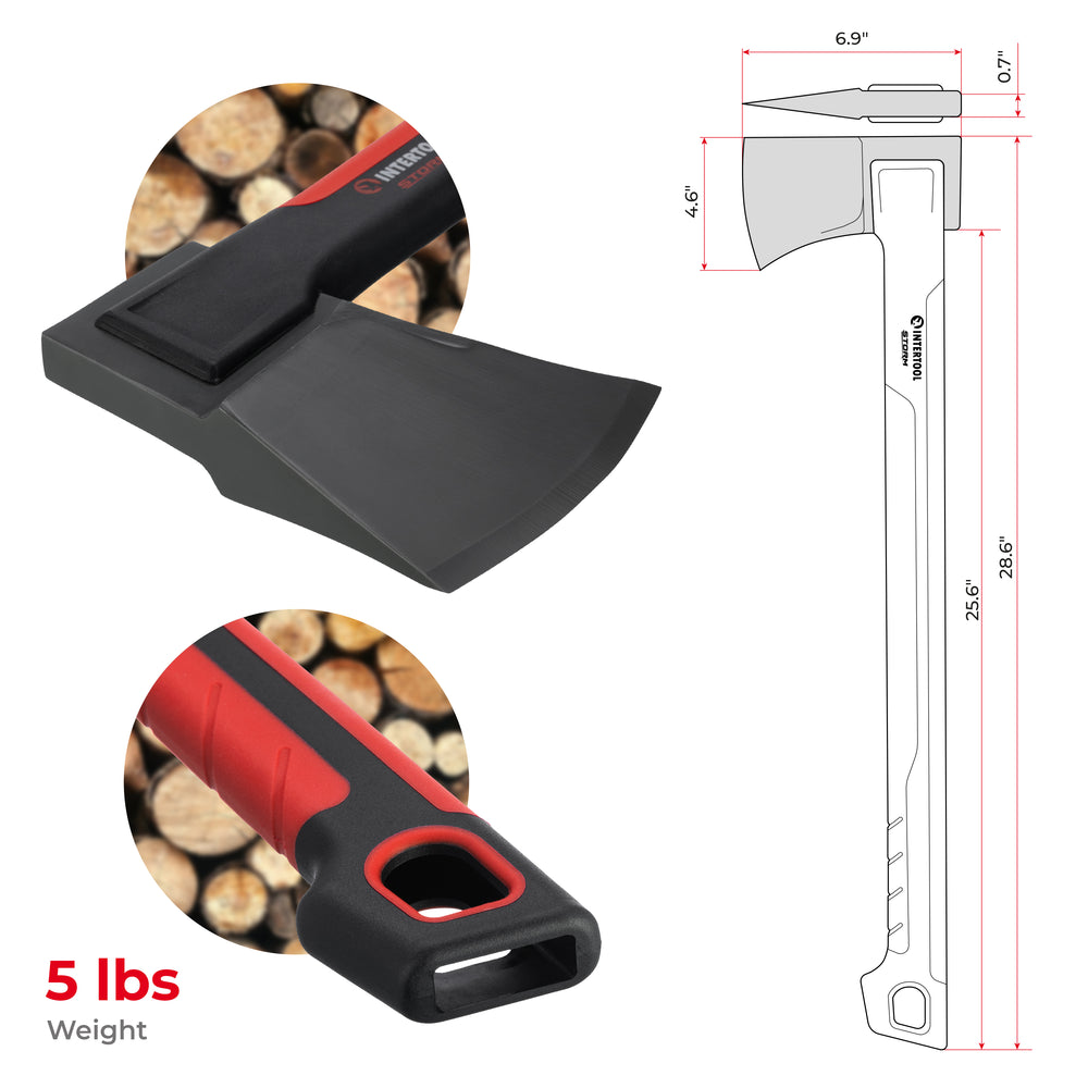 Hacha de hender de 28" INTERTOOL, para trabajos pesados, 5 libras, STORM | HT08-0298 