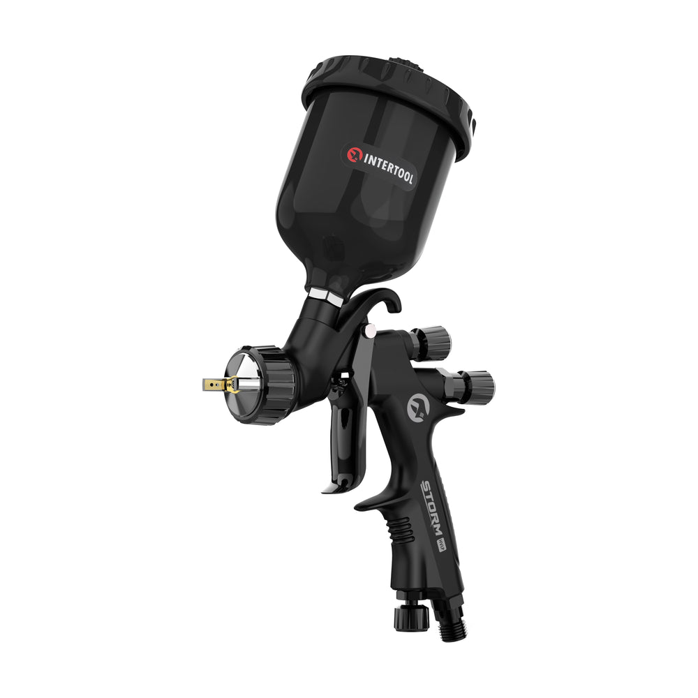 INTERTOOL Touch Up HVLP Paint Spray Gun - 1.0 mm Air Cap, Automotive Precision Detail Repair, 250 cc Plastic Cup, High-Performance Black M-Diamond Serie  | PT08-0171
