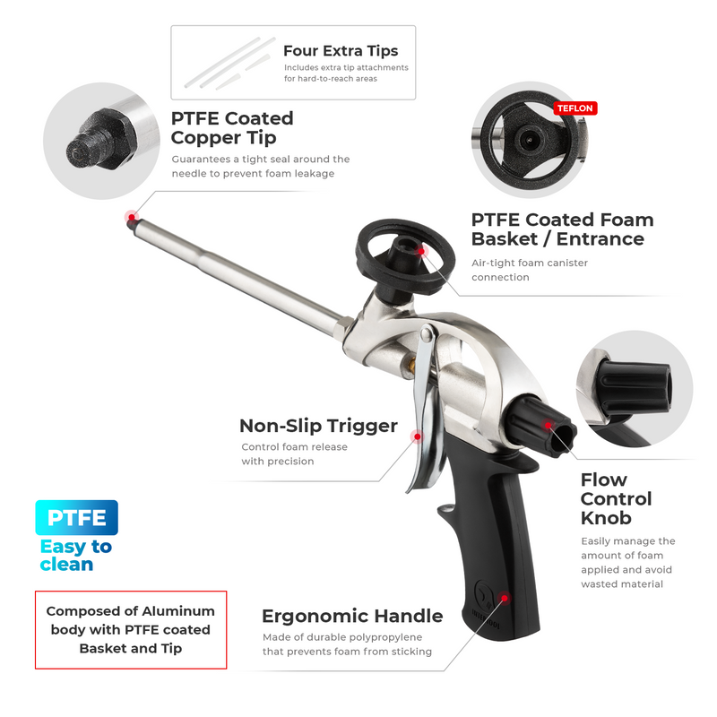Pistola de espuma en aerosol INTERTOOL, paquete de 20 unidades, aplicador de sellador expansible antiadherente de PTFE | PT08-0604-20