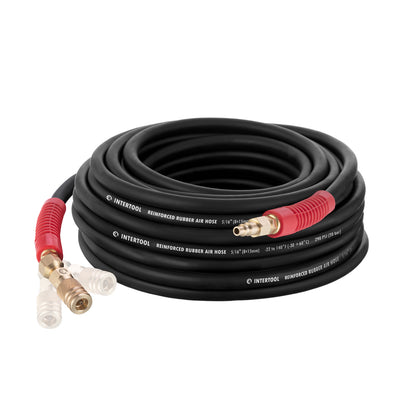 INTERTOOL "1/4” x 50 ft. Rubber Air Hose - Ultra-Durable, Heavy-Duty, Kink-Resistant, Brass Fittings" |