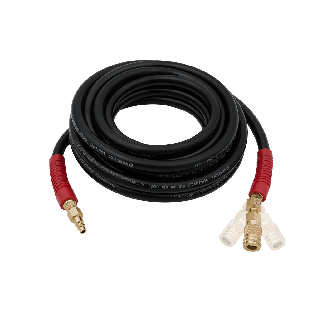 INTERTOOL 3/8” x 25 ft. Rubber Air Hose Brass Fittings | PT08-1734