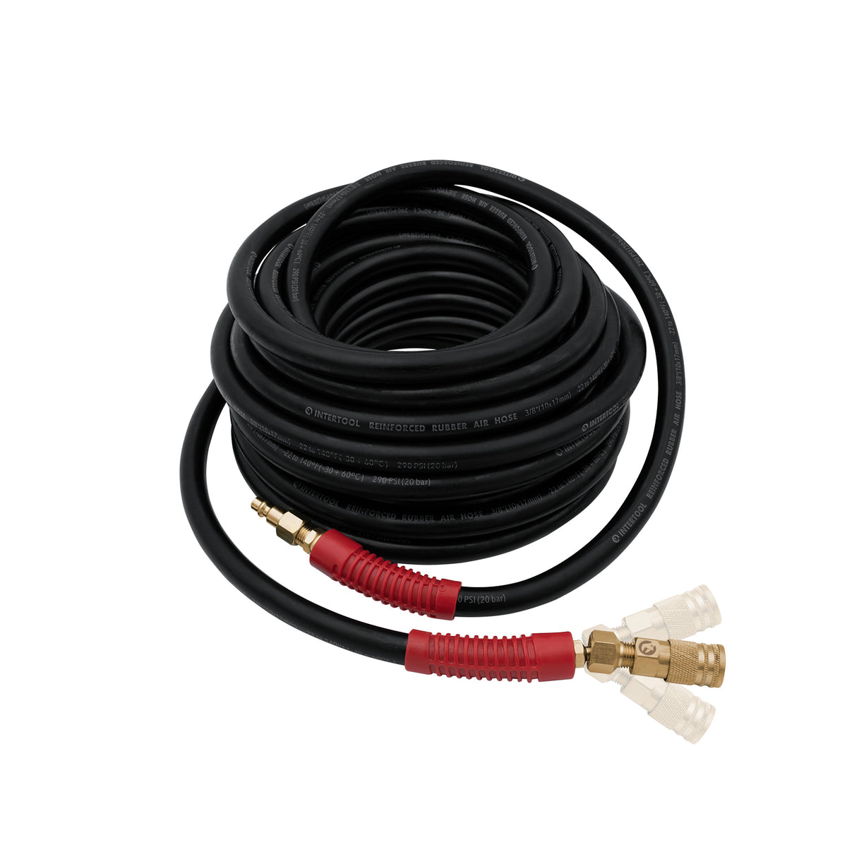 Manguera de aire de caucho INTERTOOL de 3/8” x 50 pies: ultraduradera, resistente y resistente a las torceduras, conexiones de latón | PT08-1735