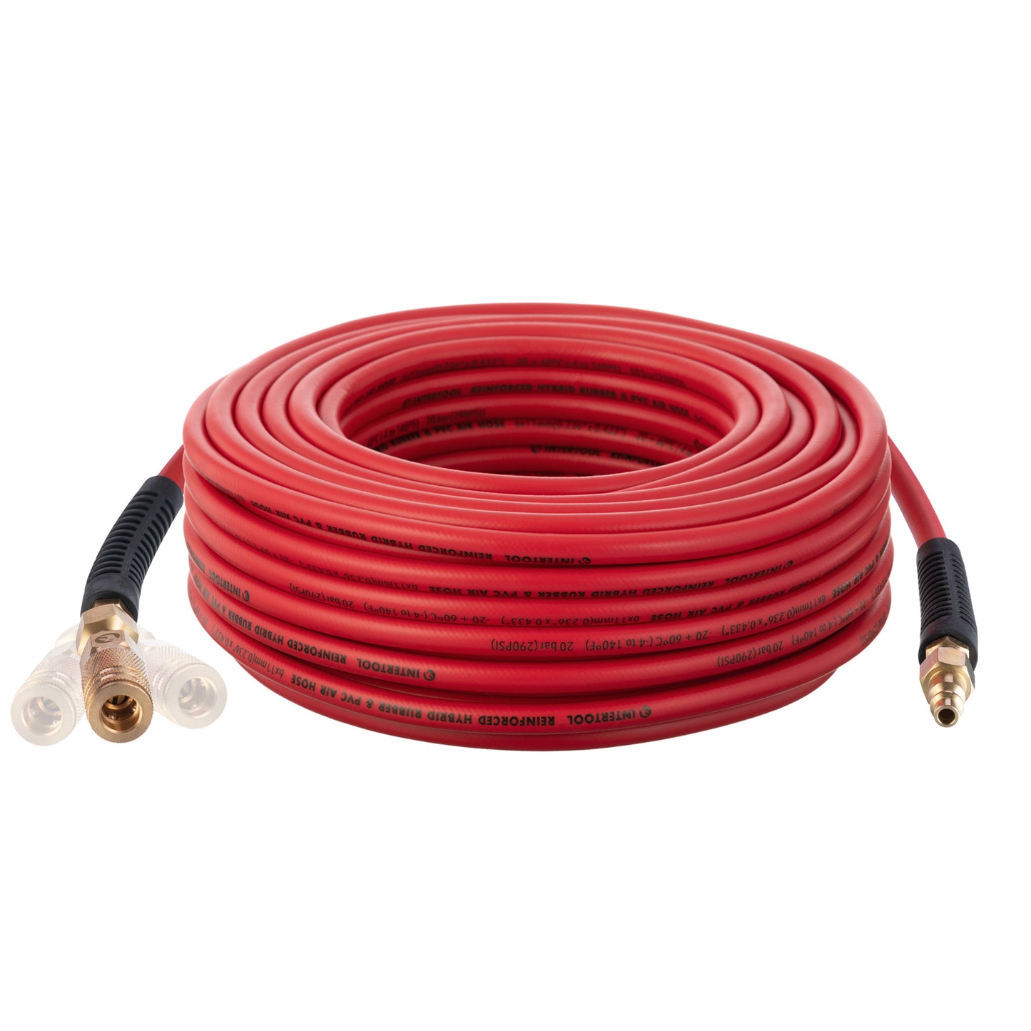 INTERTOOL 1/4” x 100 ft. Hybrid Air Hose - Lightweight, Kink-Resistant, Brass Fittings | PT08-1763