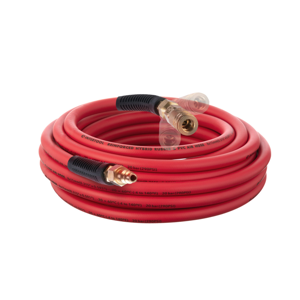 Manguera de aire híbrida INTERTOOL de 5/16” x 25 pies: liviana, resistente a las torceduras, conexiones de latón, acoplador rápido | PT08-1771